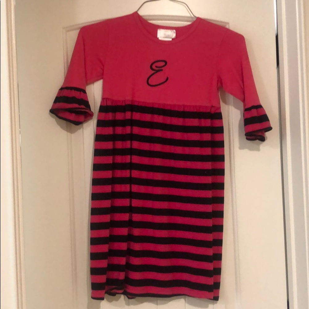 Monogrammed “E” girls empire waist dress